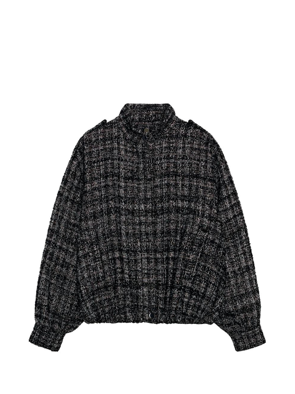 Zara Black Tweed-Effect Bomber Jacket